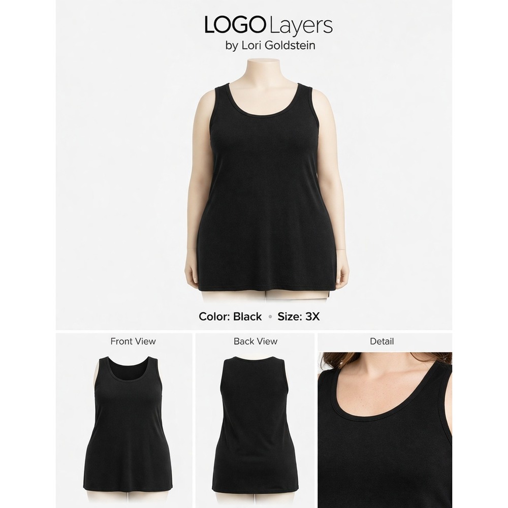 LOGO Layers by Lori Goldstein Womens 3X Black Slim Knit‎ Tank Top A261107/70
